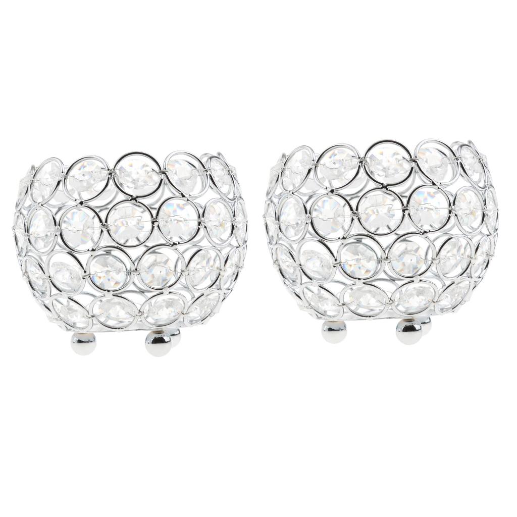 2-piece 10cm CrystalVotive Tealight Candle Holder Wedding Centerpiece-Silver