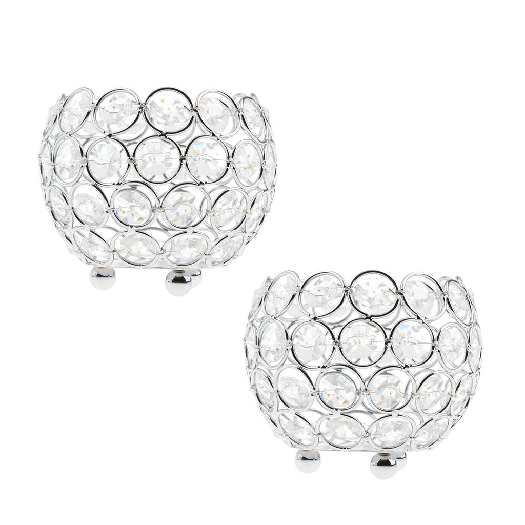 2-piece 10cm CrystalVotive Tealight Candle Holder Wedding Centerpiece-Silver