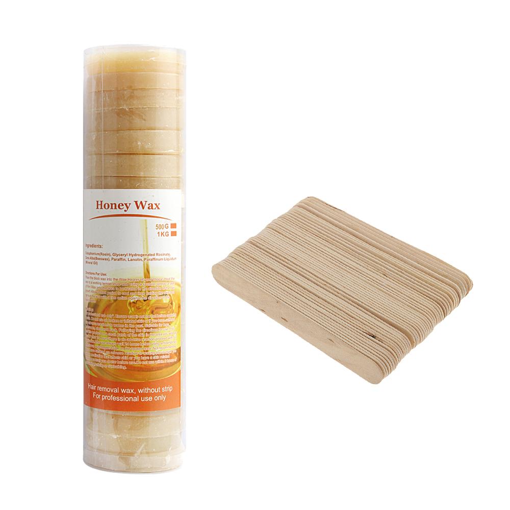 500g Honey Hair Removal Hot Film Wax Depilatory Block Cake +50 Spatula Stick