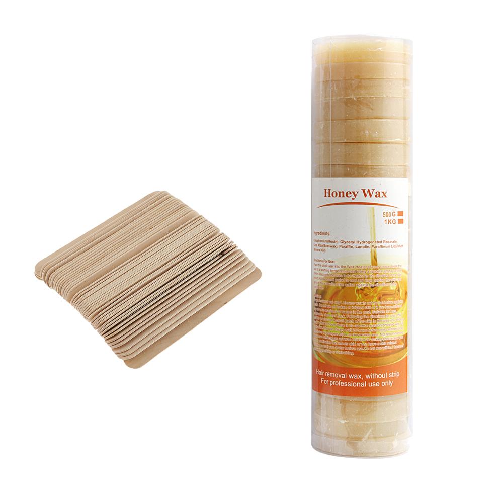 500g Honey Hair Removal Hot Film Wax Depilatory Block Cake +50 Spatula Stick