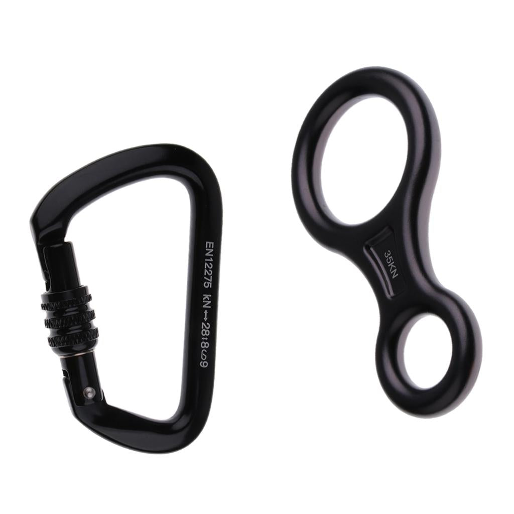 28KN Aluminum Screw Locking Carabiner + 8 Shape Descender Climbing Hardware