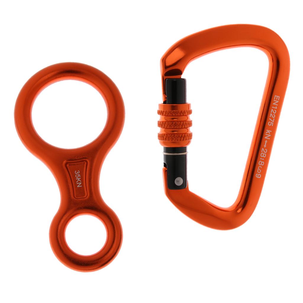 28KN Screw Locking Carabiner + 38KN Descender Climbing Rappelling Hardware