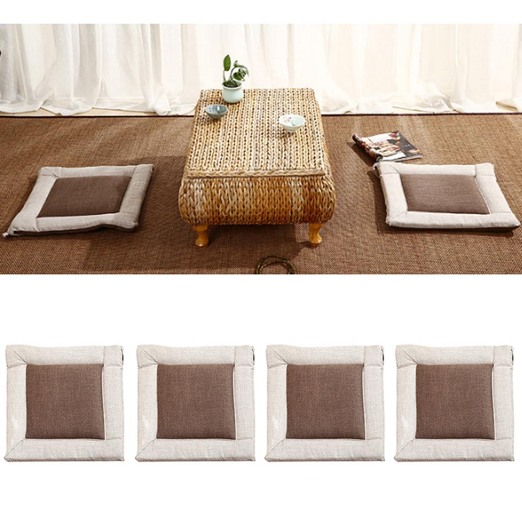 4 Flax Tatami Dining Chair Cushion Seat Mat Pillow Pad Home Decor 45cm Brown