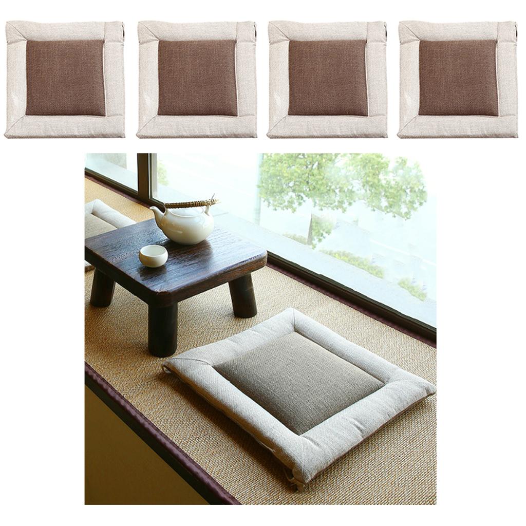 4 Flax Tatami Dining Chair Cushion Seat Mat Pillow Pad Home Decor 45cm Brown