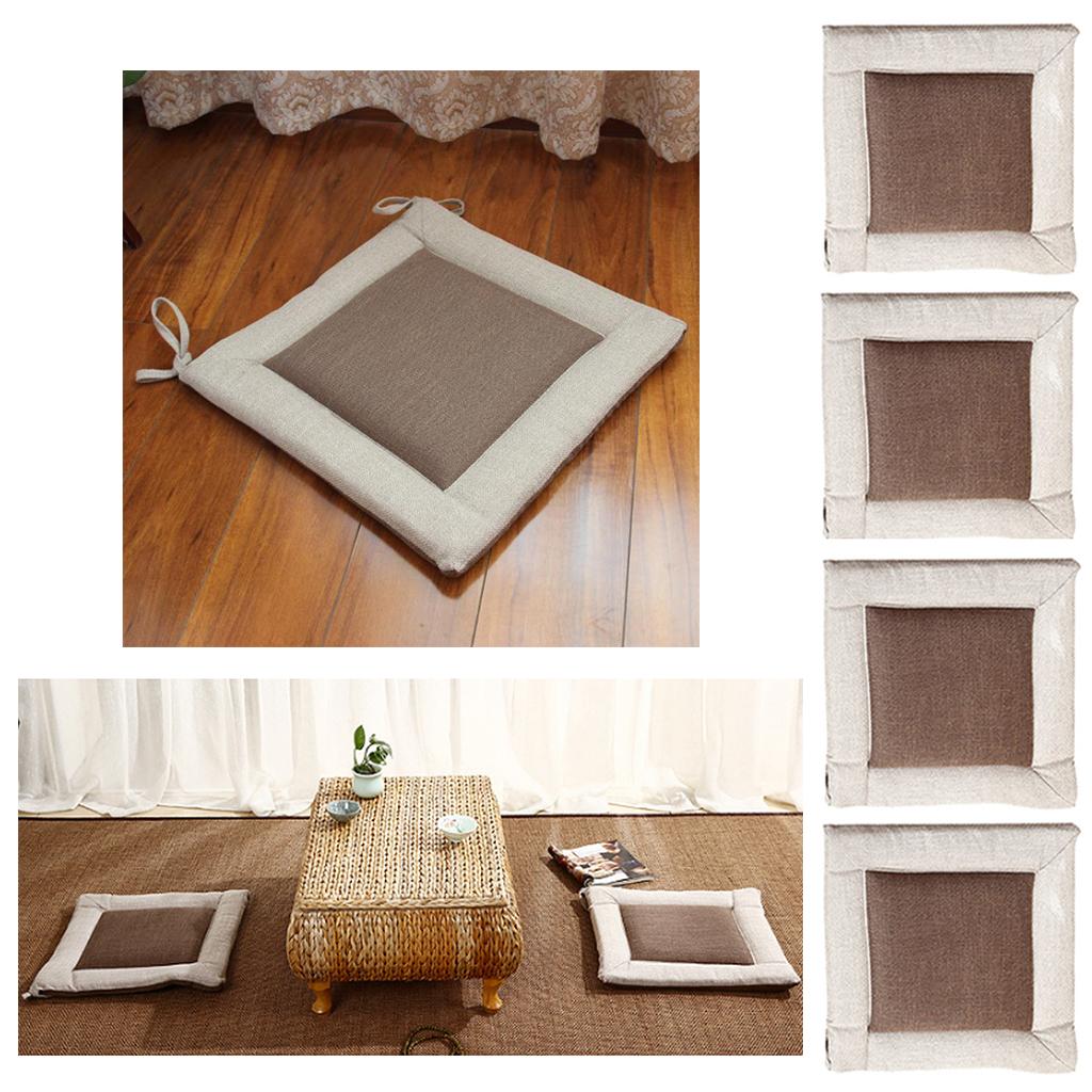 4 Flax Tatami Dining Chair Cushion Seat Mat Pillow Pad Home Decor 45cm Brown