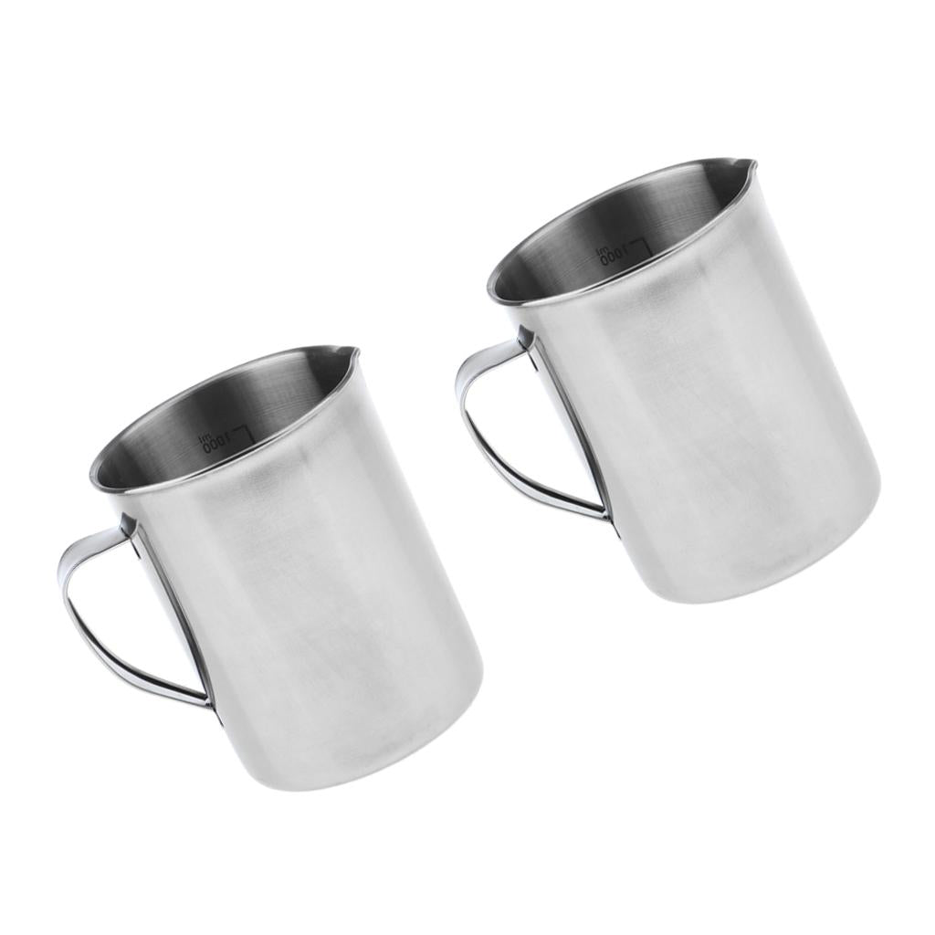 2 piece Stainless Kitchen Lab Handle Water Liquid Measurement Cup Mug 1000ml