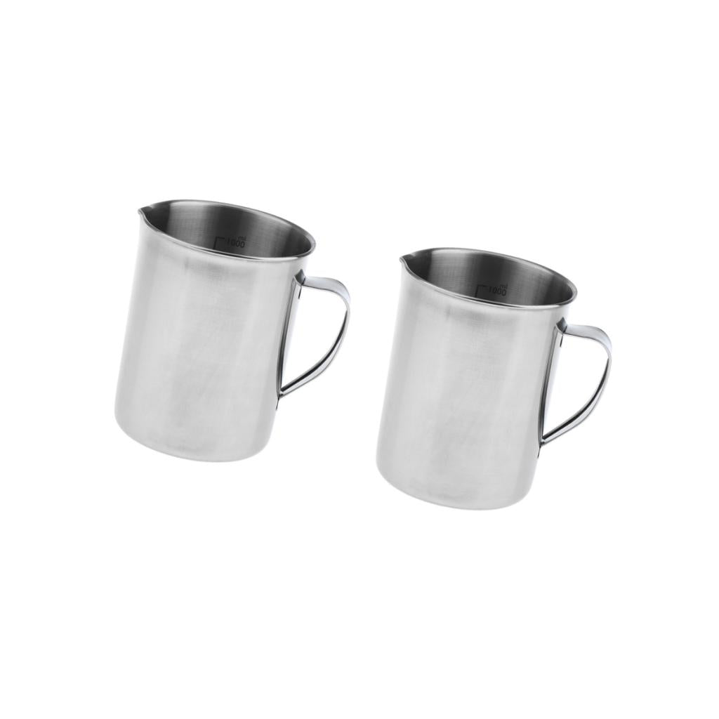 2 piece Stainless Kitchen Lab Handle Water Liquid Measurement Cup Mug 1000ml