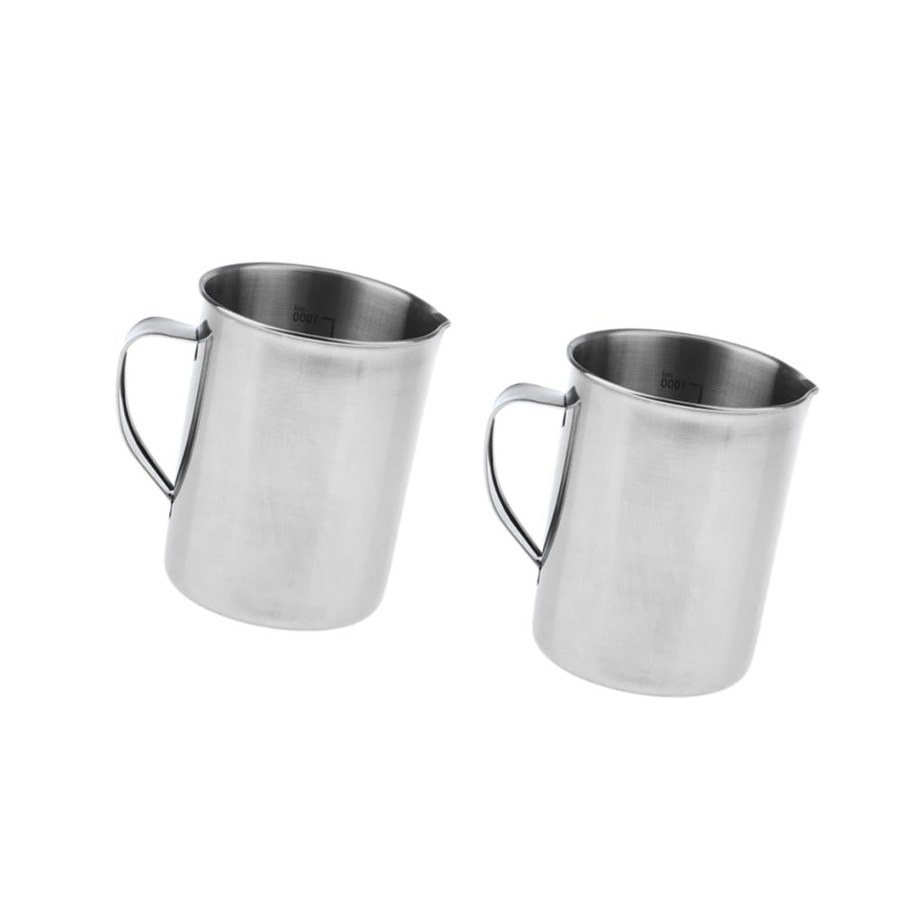 2 piece Stainless Kitchen Lab Handle Water Liquid Measurement Cup Mug 1000ml