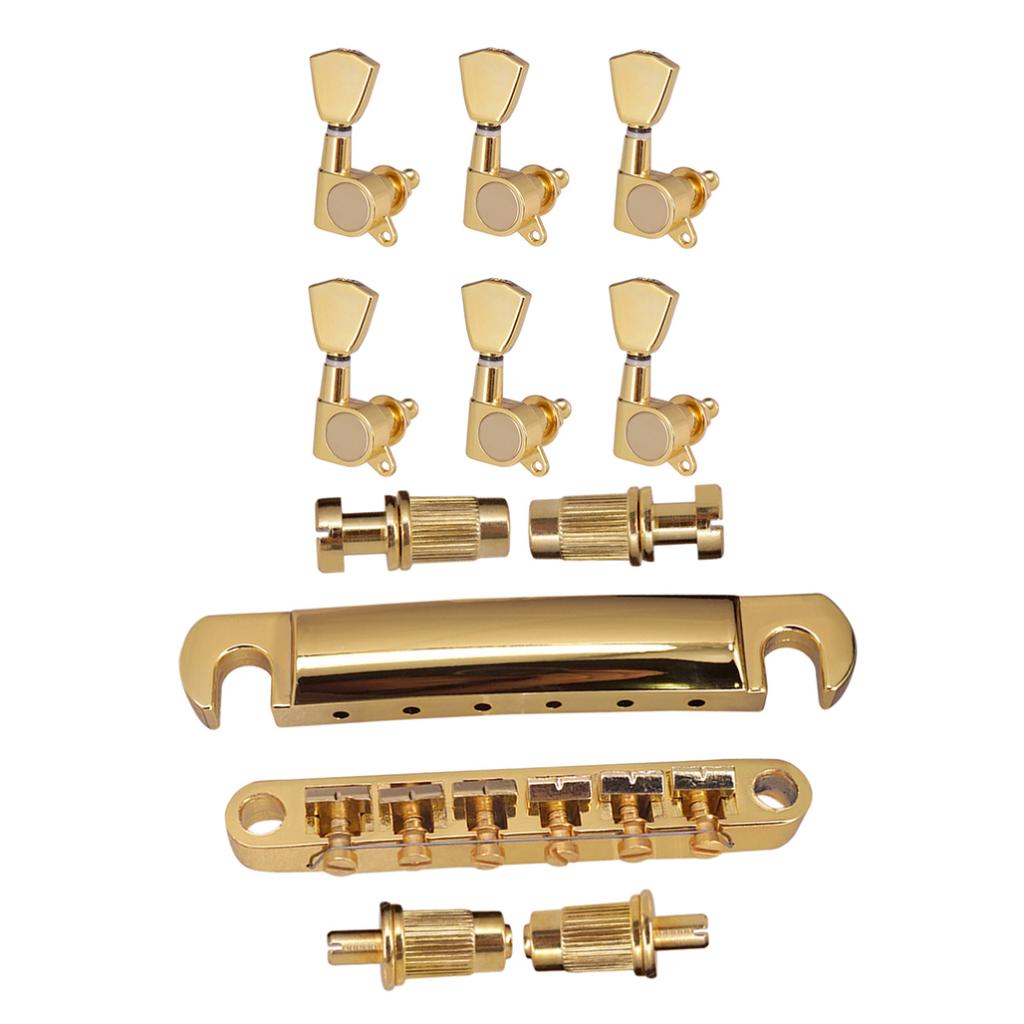 1 Set Bridge Tailpiece with 6R Tuning Pegs for LP Guitar Gold
