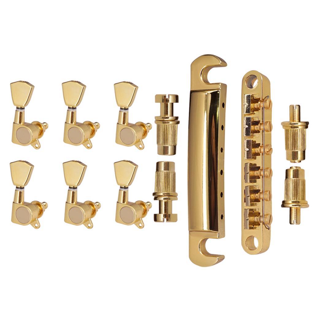 1 Set Bridge Tailpiece with 6R Tuning Pegs for LP Guitar Gold
