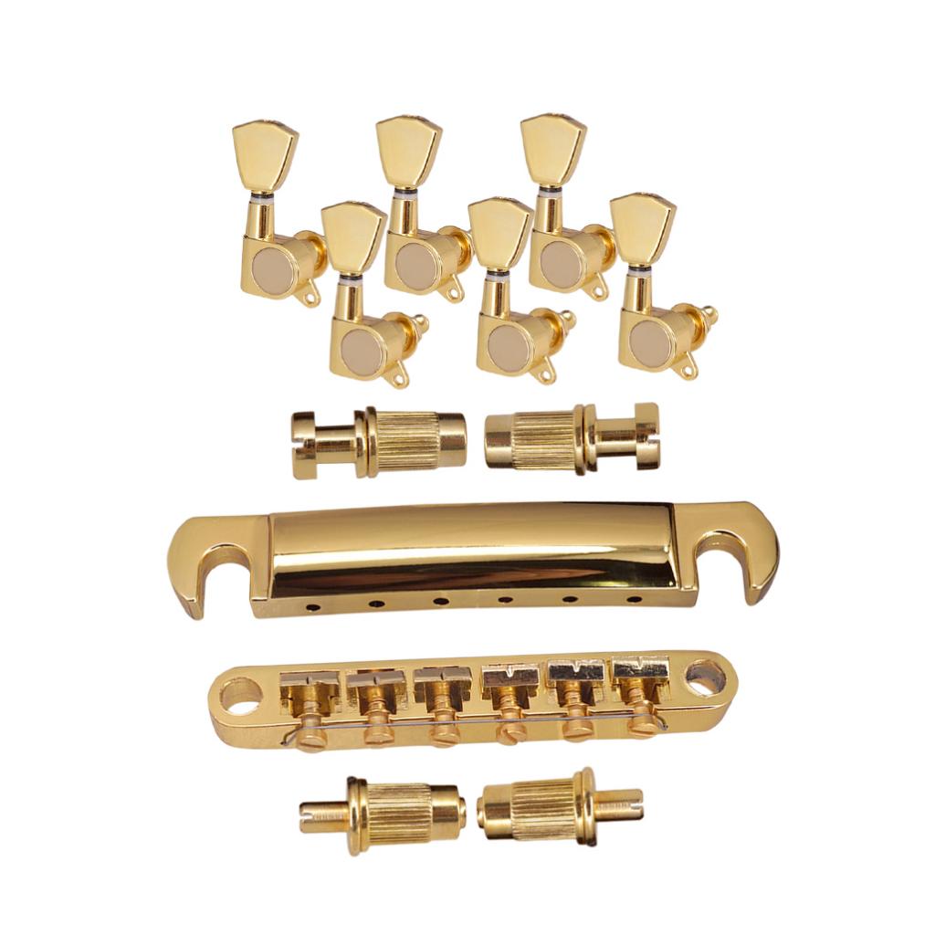 1 Set Bridge Tailpiece with 6R Tuning Pegs for LP Guitar Gold