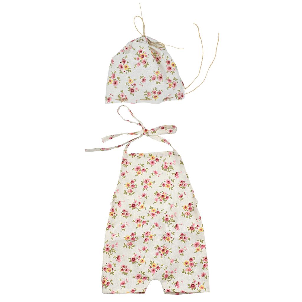 Baby Photography Props Girl Photo Shoot Romper with Hat Pink Flower
