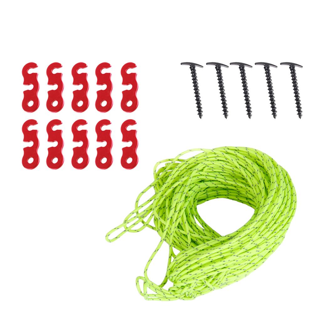 5x Screw Tent Nails 14.5cm + 10pcs Guyline Tensioners + 20m Reflective Rope