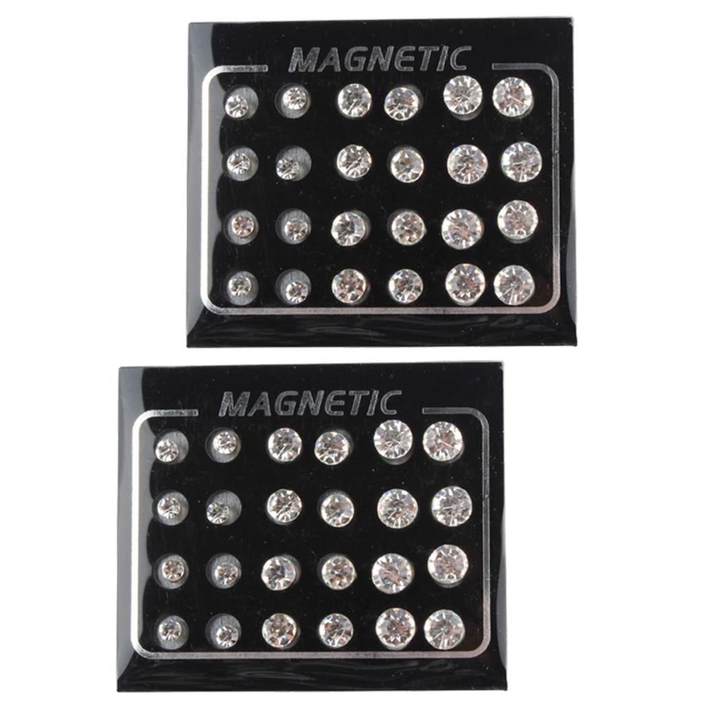 24 Pairs 4mm/6mm/7mm Men Unisex Studs Magnetic Earrings Silver Non Piercing