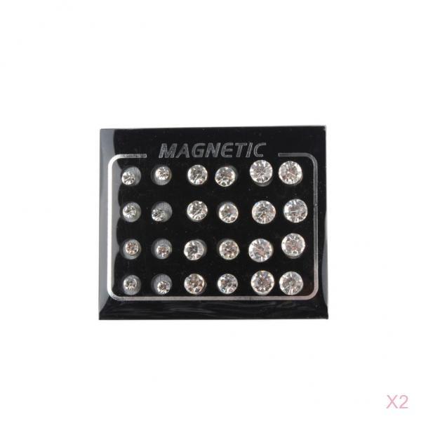 24 Pairs 4mm/6mm/7mm Men Unisex Studs Magnetic Earrings Silver Non Piercing