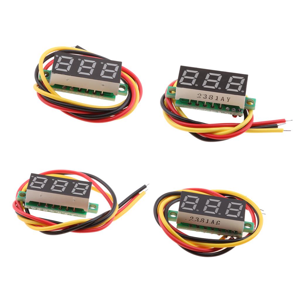 4Pcs 0.28Inch 3 Wire LED DC 0-100V Voltmeter Digital Voltage Meter Tester