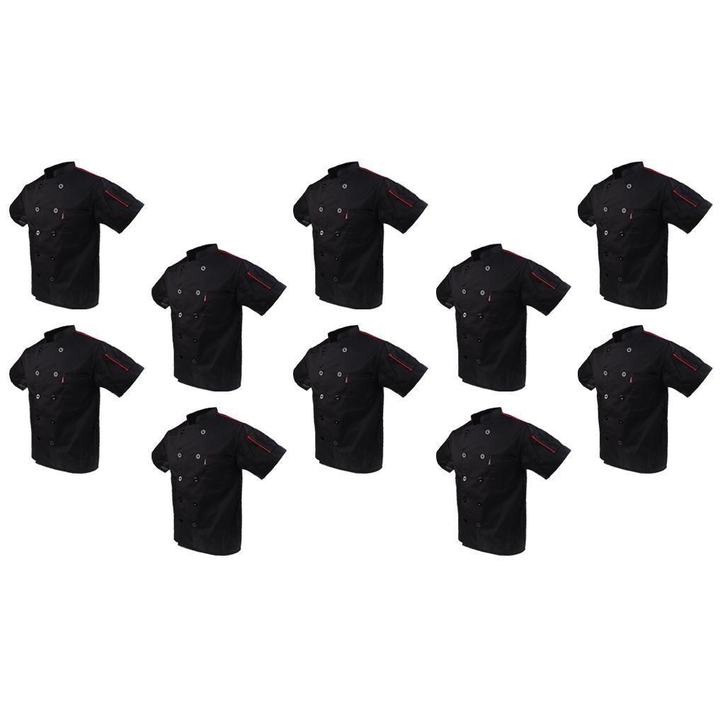 10 Pieces Black Short Sleeve Restaurant Chef Jacket Hotel Cook