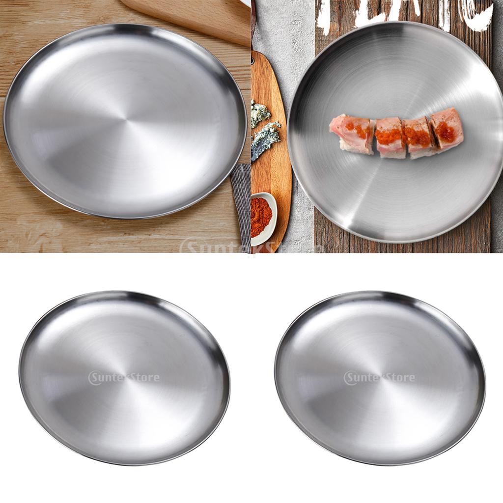2x Thick Stainless Steel Tray Fruit Dish Barbecue Buffet Dinner Plate 17cm