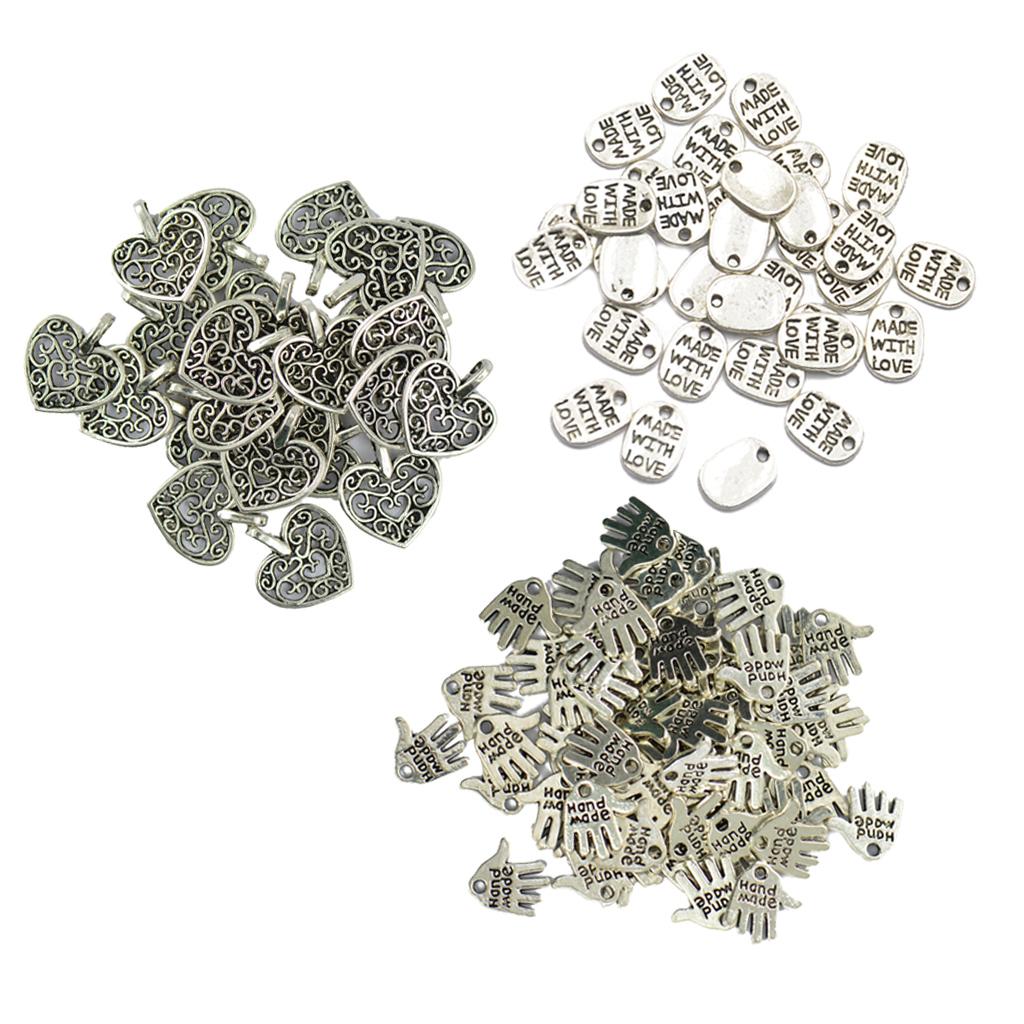 150 Piece Silver Heart Charms Pendant for DIY Jewelry Making Findings Craft