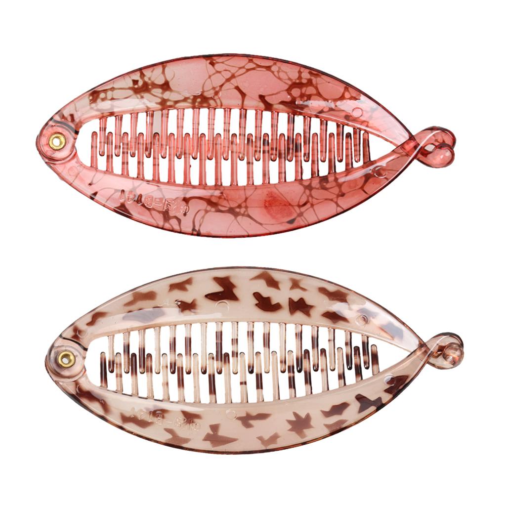 2 Pieces Resin Banana Fish Hair Clips Barrette Comb Ponytail Holder