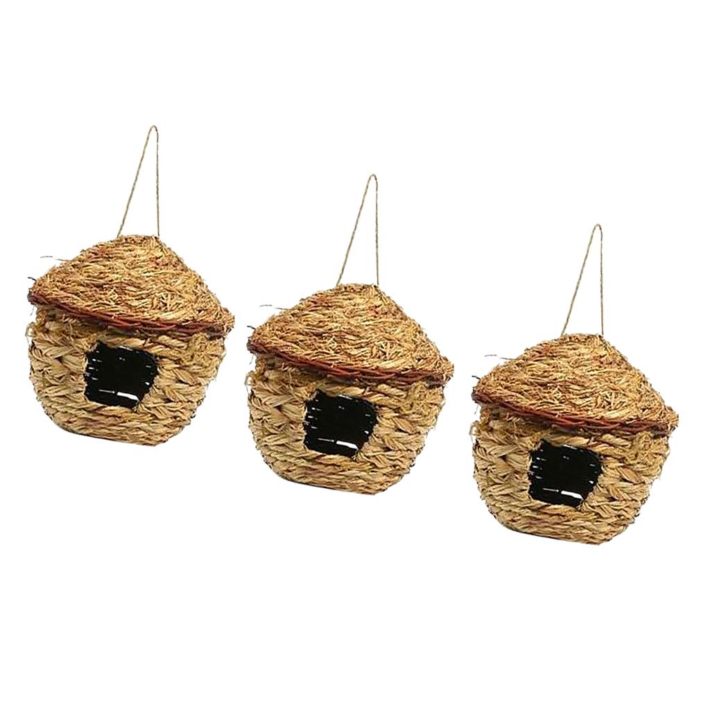 3x Grass House 12cm Handwoven Straw Bird Nest Hatching Breeding Grass Cave