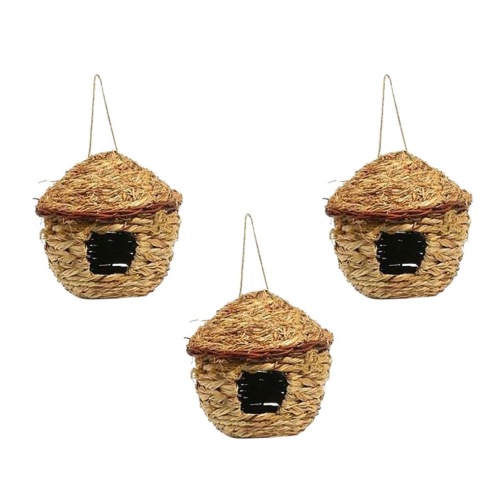 3x Grass House 12cm Handwoven Straw Bird Nest Hatching Breeding Grass Cave