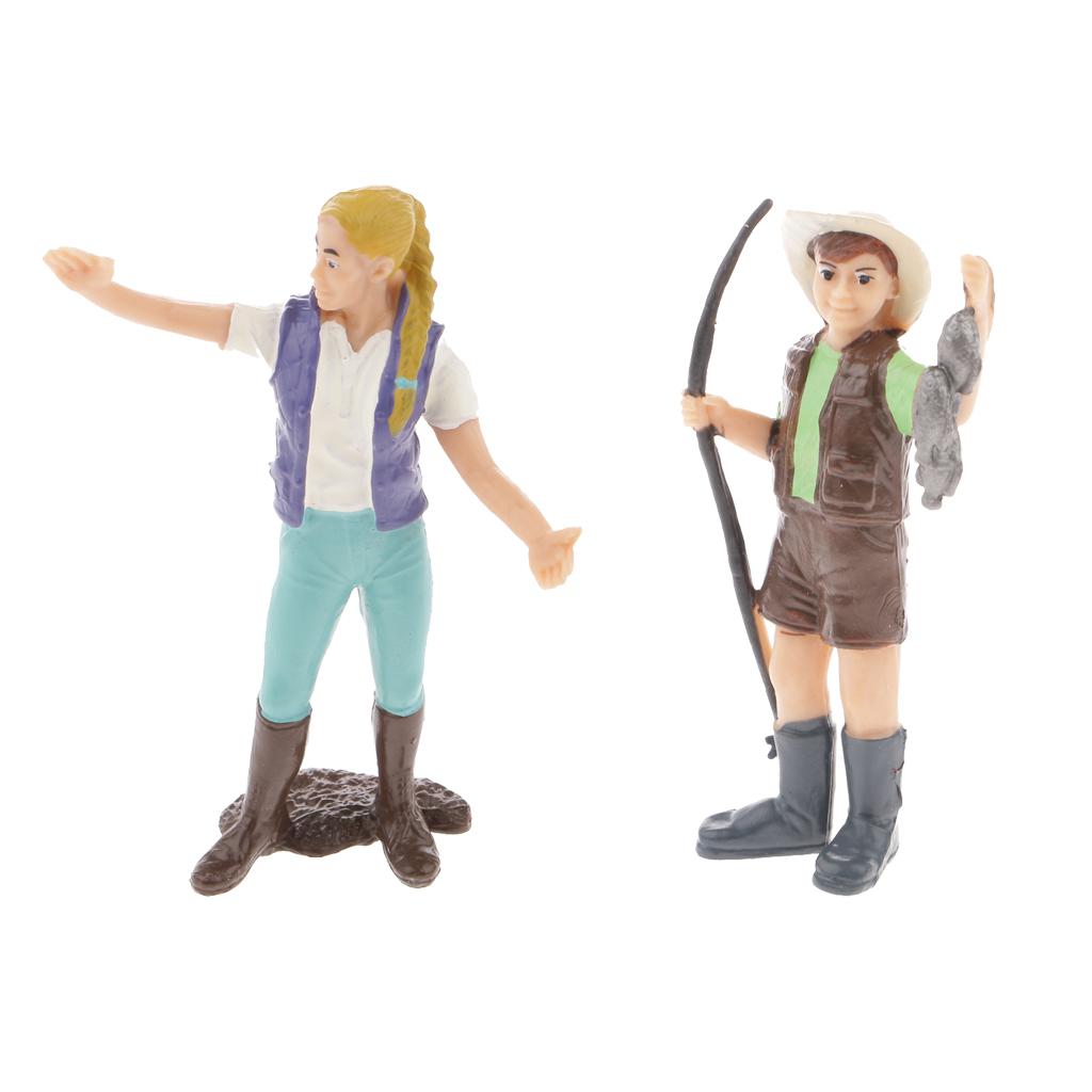2Pcs Realistic Male Rancher & Female Rancher Figurine Model Arts Collection