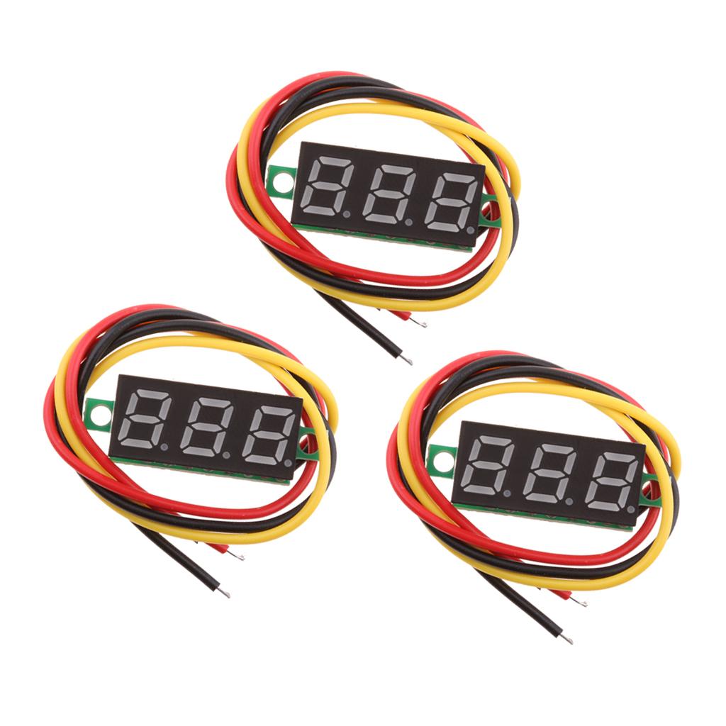 3Pcs 0.28 3 Wire LED DC 0-100V Voltmeter Digital Voltage Meter Tester Red"