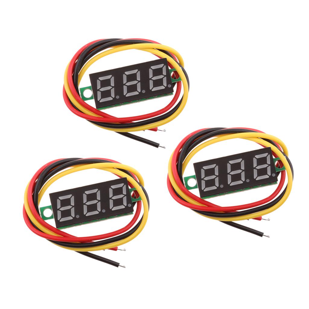 3Pcs 0.28 3 Wire LED DC 0-100V Voltmeter Digital Voltage Meter Tester Red"