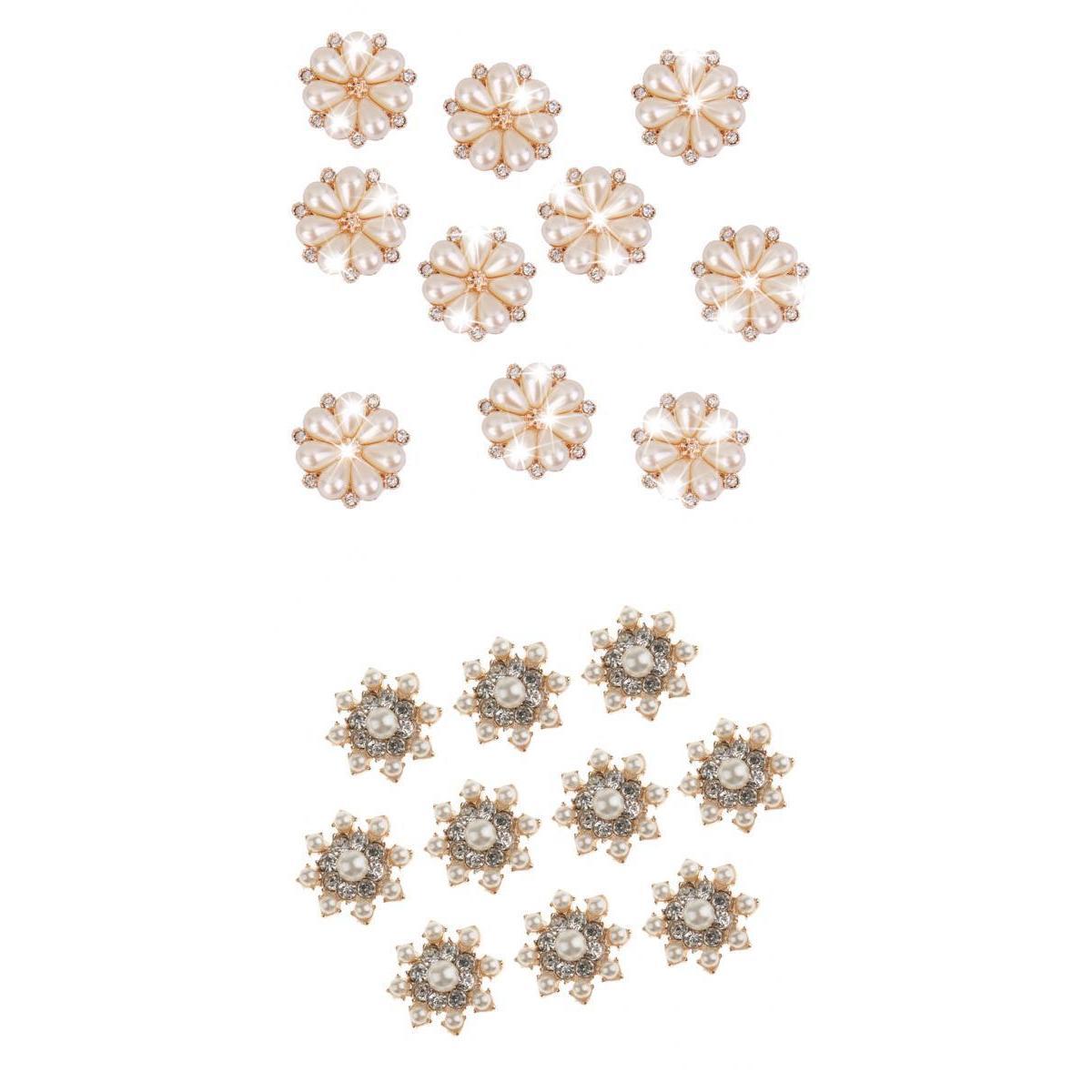 20 Pieces Pearl Flower Rhinestone Buttons Flatback Embellishments 22mm