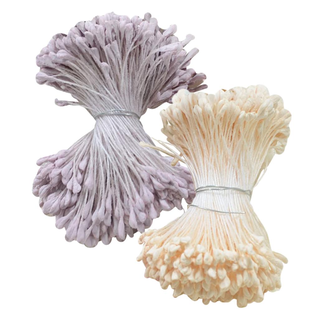 720 Pieces 6cm Artificial Double Heads Flower Stamen Pistil Beige Purple