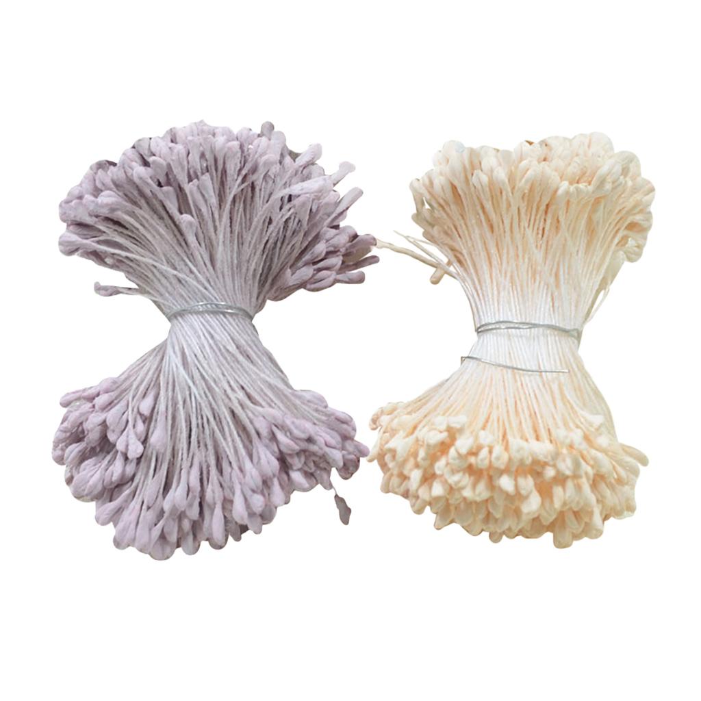 720 Pieces 6cm Artificial Double Heads Flower Stamen Pistil Beige Purple