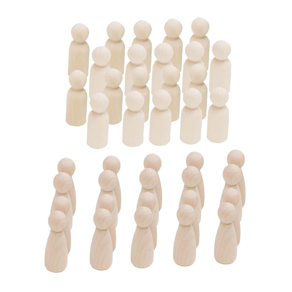 40 Pcs 35mm Blank DIY Wood People Peg Dolls Wedding Cake Topper Crafts
