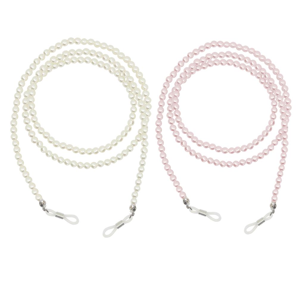 2Pieces Pearl Beaded Eyeglass Chain Sunglasses Holder Strap Lanyard Necklace