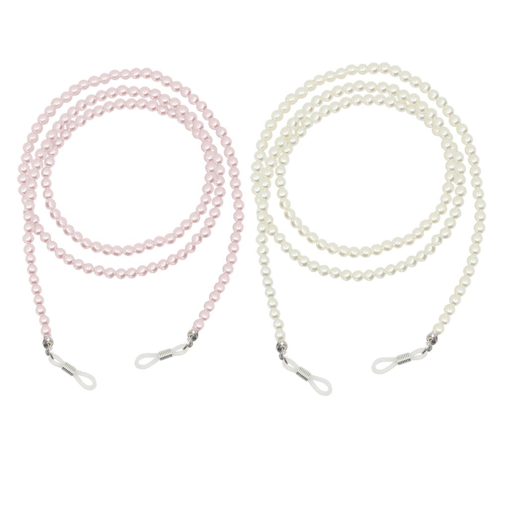 2Pieces Pearl Beaded Eyeglass Chain Sunglasses Holder Strap Lanyard Necklace