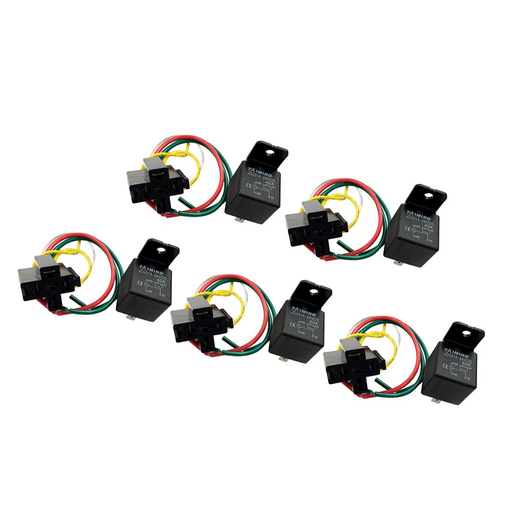 5Pcs 40A 24V Heavy Duty SPDT Relay with Prewired Socket for Automotive Car