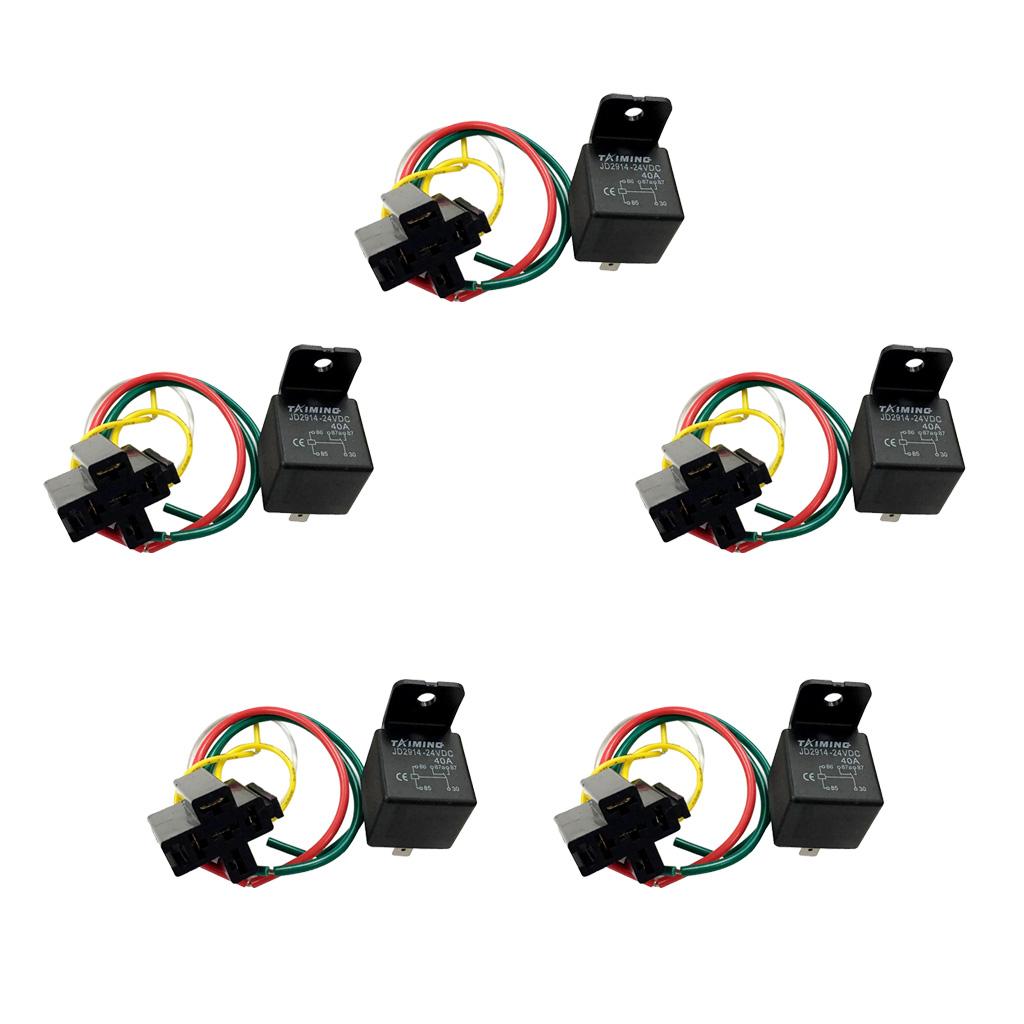 5Pcs 40A 24V Heavy Duty SPDT Relay with Prewired Socket for Automotive Car