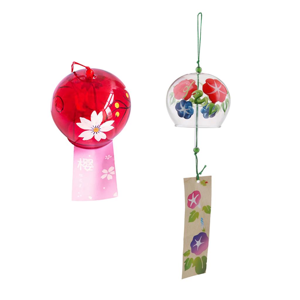2 Pieces Glass Wind Chime Home Hanging Decor Oriental Cherry & Morning Glory