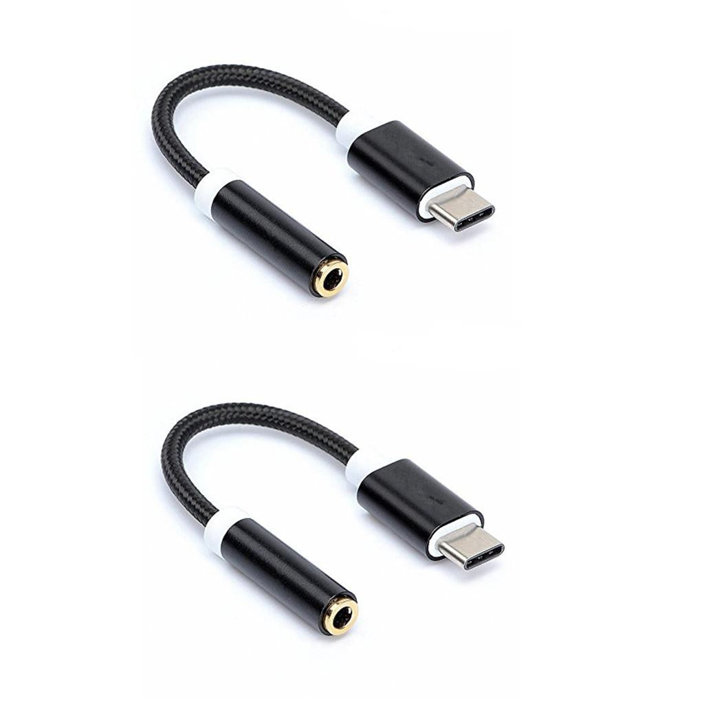 2 Pieces USB-C Type C to 3.5 mm Headphone Jack Earphone Audio Cable Black