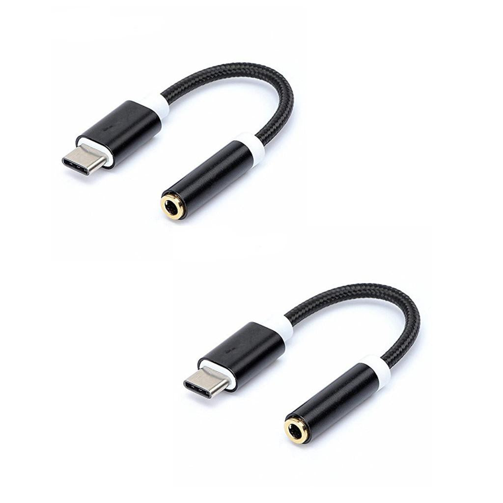 2 Pieces USB-C Type C to 3.5 mm Headphone Jack Earphone Audio Cable Black