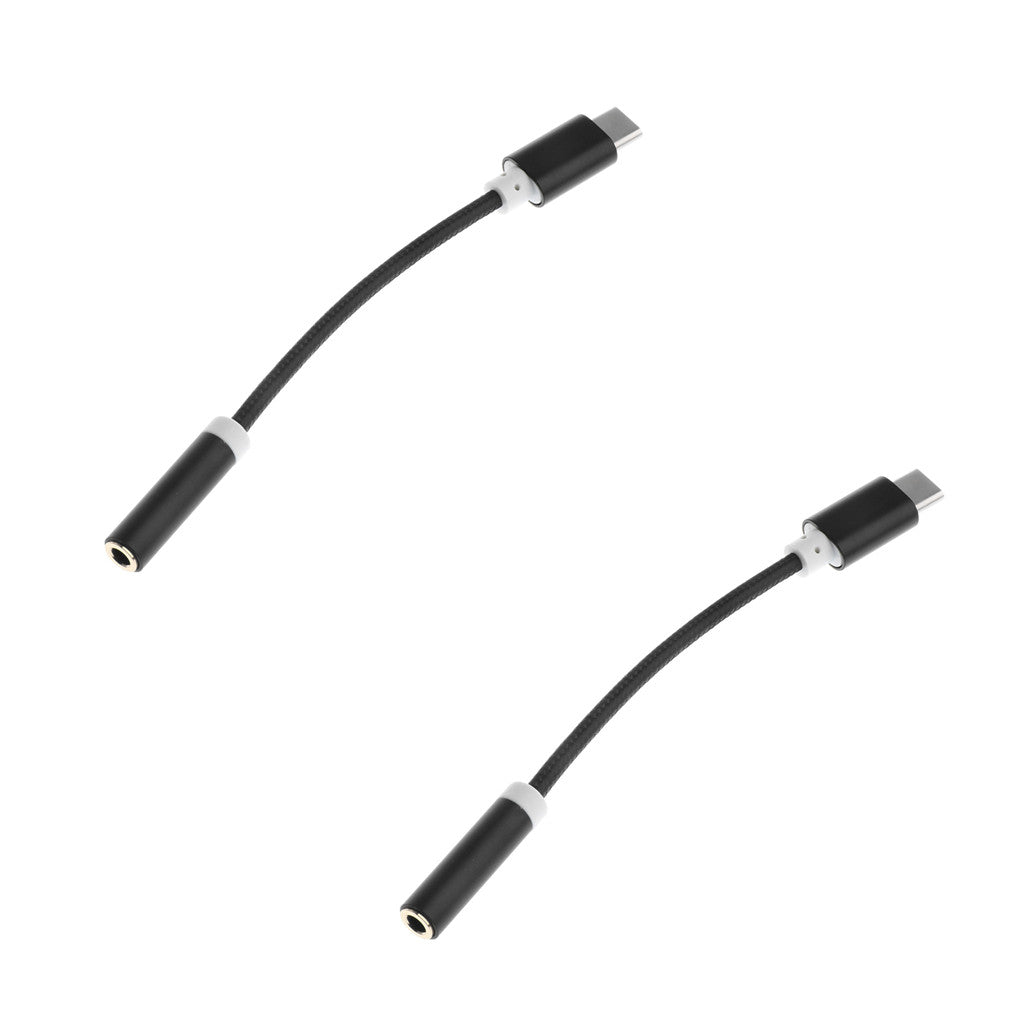 2 Pieces USB-C Type C to 3.5 mm Headphone Jack Earphone Audio Cable Black