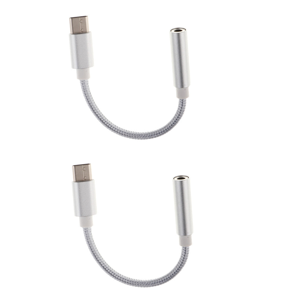 2 Pieces USB-C Type C to 3.5 mm Headphone Jack Earphone Audio Cable White