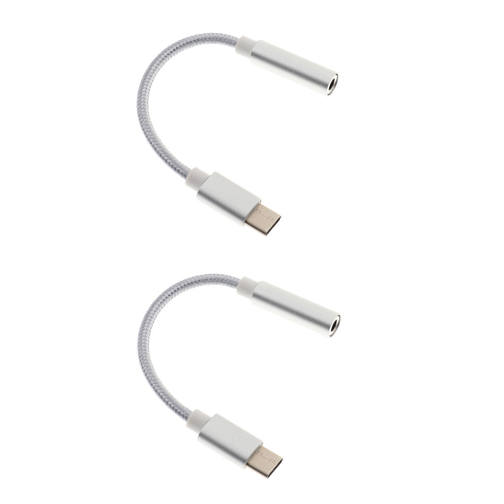 2 Pieces USB-C Type C to 3.5 mm Headphone Jack Earphone Audio Cable White