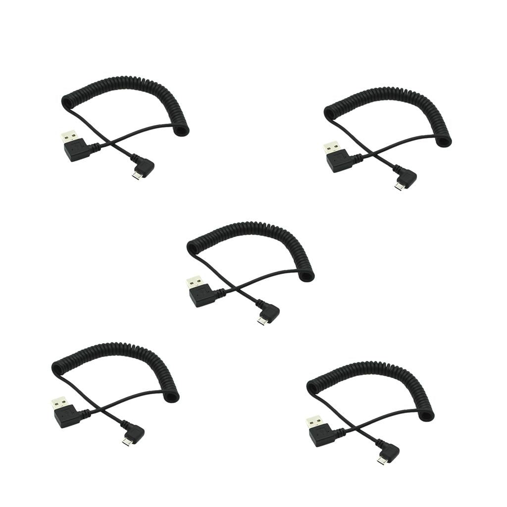5 Pieces 1m Spring Coiled USB 2.0 Male A to Micro USB 5-Pin Cable Cord Lead