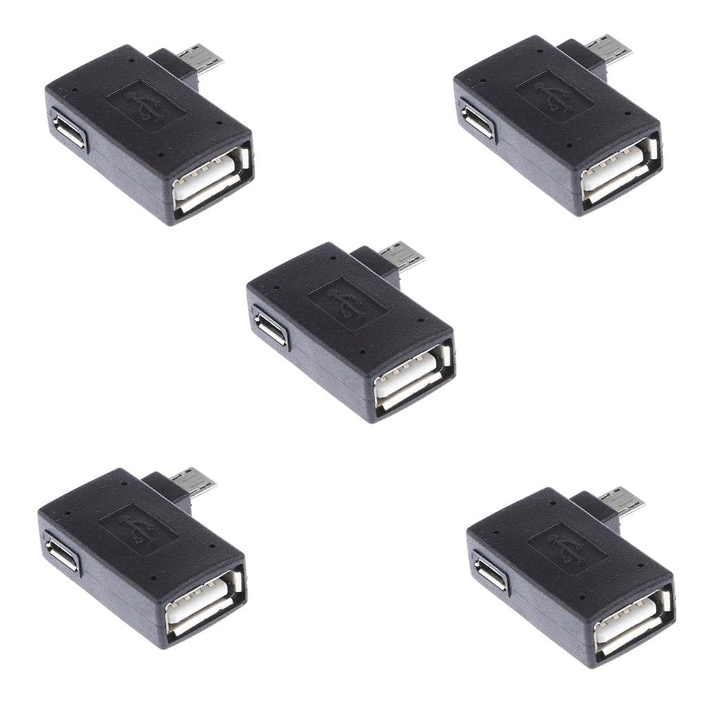 5 Pieces 90 degree Left Angle Micro USB 2.0 OTG Host Adapter with USB Power