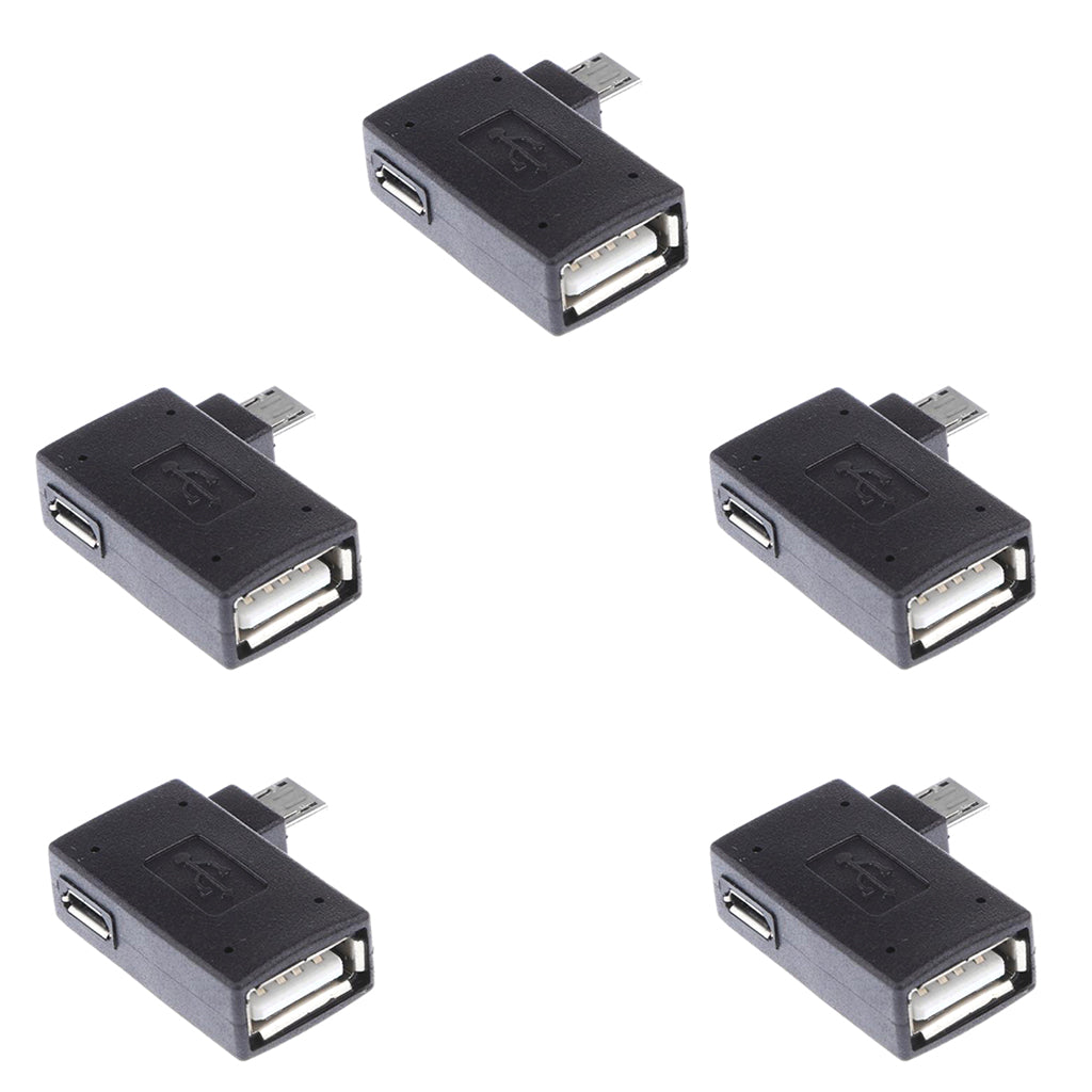 5 Pieces 90 degree Left Angle Micro USB 2.0 OTG Host Adapter with USB Power