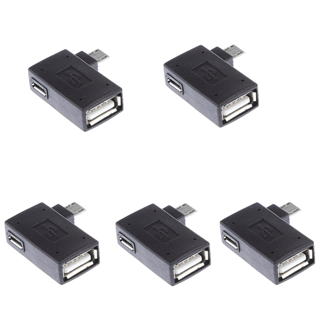 5 Pieces 90 degree Left Angle Micro USB 2.0 OTG Host Adapter with USB Power