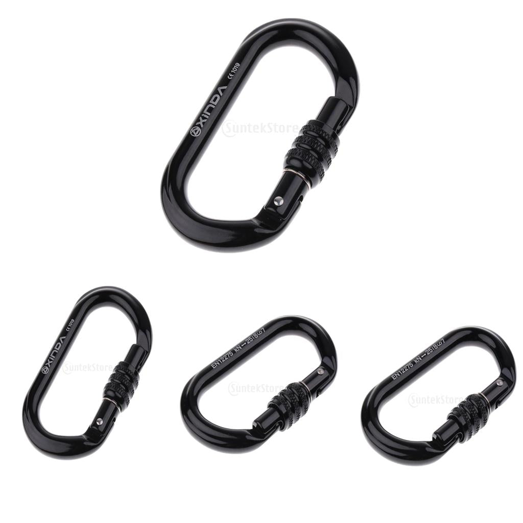 4pcs Rock Climbing Carabiner Screw Locking O-Shaped Buckle 8KN-25KN Black