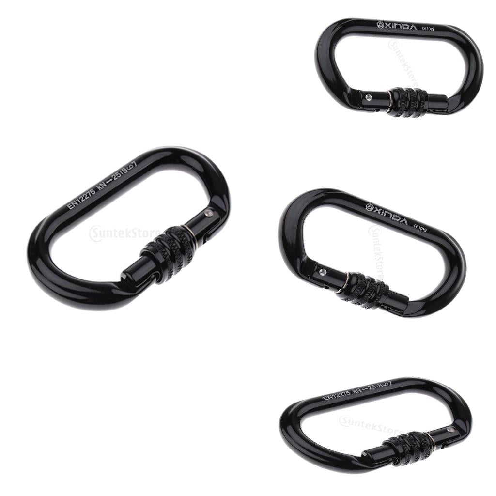 4pcs Rock Climbing Carabiner Screw Locking O-Shaped Buckle 8KN-25KN Black