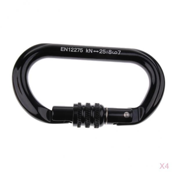 4pcs Rock Climbing Carabiner Screw Locking O-Shaped Buckle 8KN-25KN Black